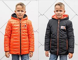 Двостороння демісезонна куртка для хлопчика підліткова стьогана чорна з помаранчевим 5-14 років