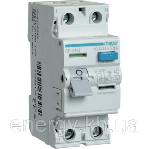 Пристрій захисного відключення (ПЗВ) Hager CF241J - 2x40A, 300mA, AC