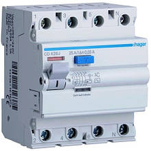 Пристрій захисного відключення (ПЗВ) Hager CD426J - 4x26A, 30mA, AC