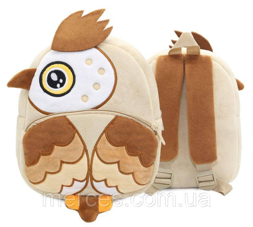 Дитячий рюкзак "Сова" для улюблених малюків м'який текстиль велюр дошкільний коричневий для садка унісекс, фото 1