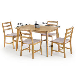 Обідній комплект для вітальні стіл та 4 стільці Halmar Cordoba 120х80 см дуб світлий на дерев'яних ніжках