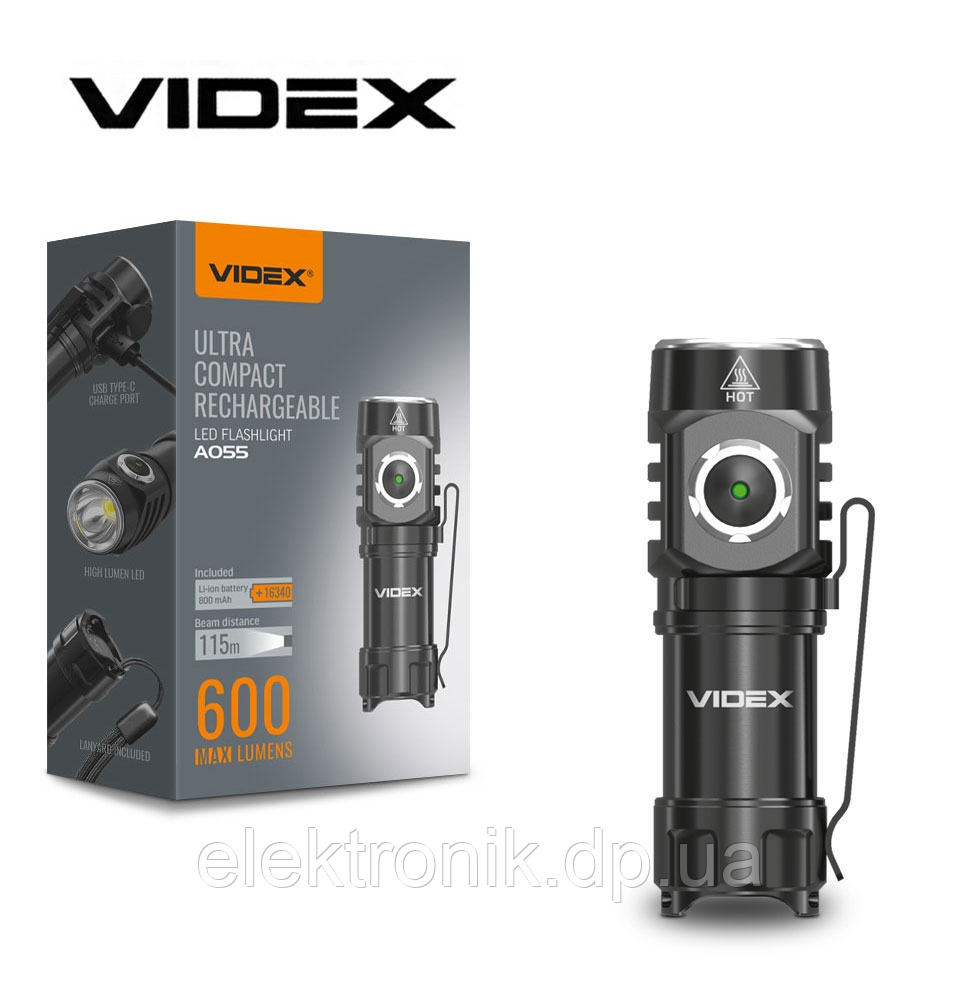 Портативний світлодіодний ліхтарик A055 VIDEX 600 Lm 5700K, фото 1