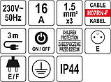 Подовжувач із заземленням 3 м 4 розеток Yato YT-81241 (Польща), фото 5