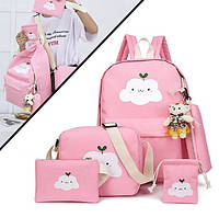 Школьный набор 5 в 1 - Рюкзак + Сумка + Пенал + Косметичка + Мешочек / Школьный рюкзак с принадлежностями Розовый