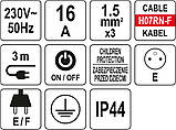Подовжувач із заземленням 3 м 3 розеток Yato YT-81240 (Польща), фото 5