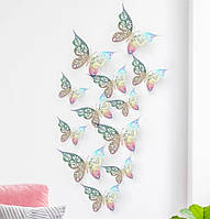 Метелики декор на стіну 12 штук срібло перламутрове