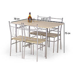 Обідній комплект для кухні стіл та 4 стільці Halmar Faust 110х70 см дуб сонома на сріблястих ніжках