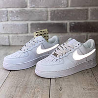 Модные кроссовки N!ke Air Force Low White Reflective белые