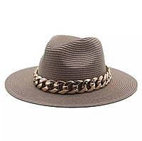 Женская соломенная шляпка Федора с цепочкой беж Мокко