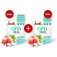 АКЦІЯ! Optimeal вологий корм для кошенят зі смаком курки 85 г 24 шт. + 12 шт. в подарунок!