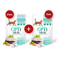АКЦІЯ! OPTIMEAL Вологий корм для дорослих котів з тріскою та овочами в желе 0.085 КГ 24шт. + 12шт.