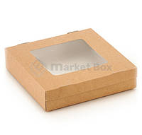 Упаковка для суши крафт картон 210Х210Х50 мм. с окном