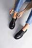 Туфлі жіночі шкіряні чорні на шнурках низький хід, фото 2