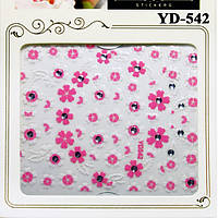 Наклейки для Ногтей Самоклеющиеся 3D Nail Sticrer YD 542, Цветы Белые, Розовые Дизайн ногтей