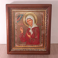 Икона Матрона святая блаженная, лик 15х18 см, в коричневом прямом деревянном киоте