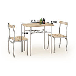 Обідній комплект для кухні стіл та 2 стільці Halmar Lance 82х50 см дуб сонома на сірих металевих ніжках