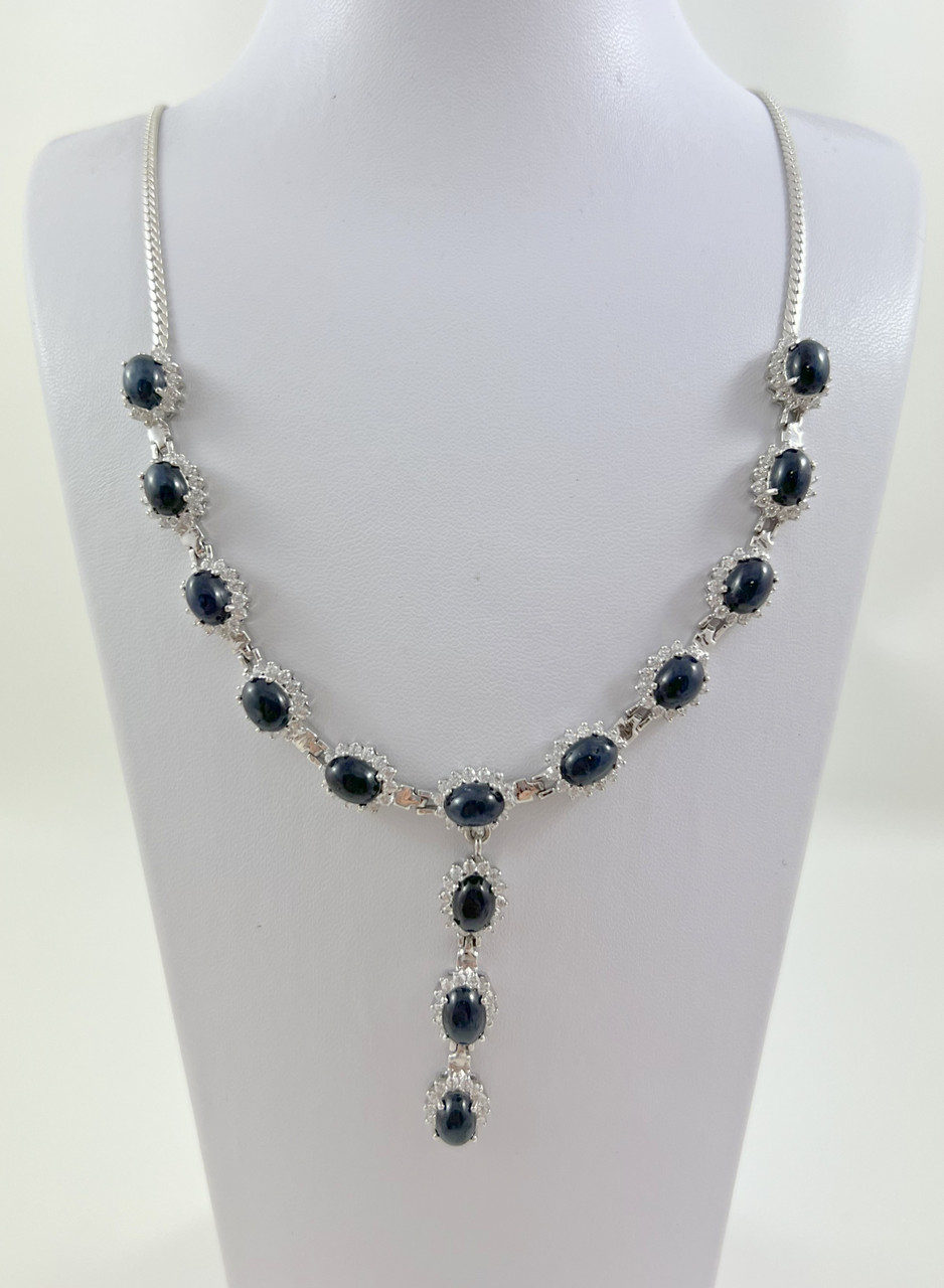 Срібне кольє з натуральним сапфіром кабошон FS006-сфк, фото 1