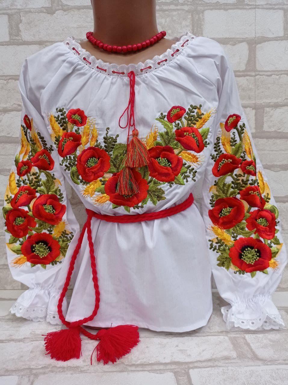Блуза дитяча - вишиванка "Маки з колосками" 98-120 зріст