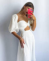 Женское летнее платье с открытыми плечами белое S-M M-L 42-44 44-46