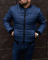 Мужская куртка весенняя осенняя стеганая до 0*С Recks темно-синяя | Бомбер мужской демисезонный ЛЮКС качества