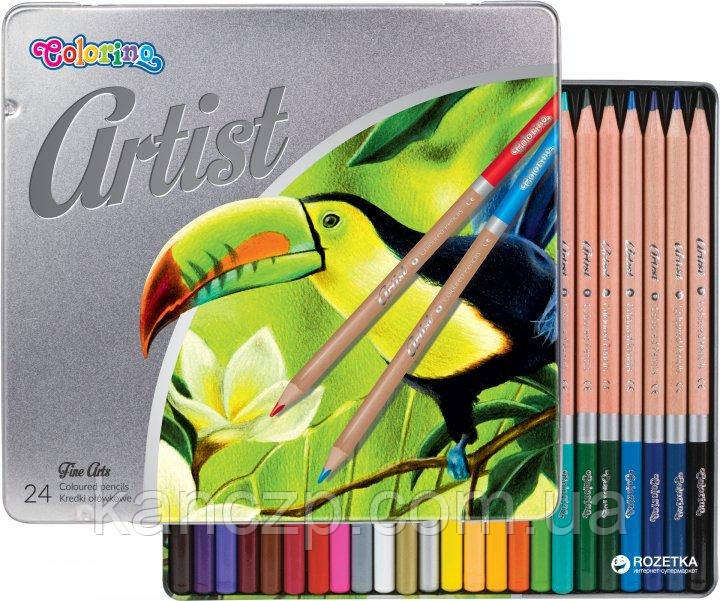Олівці кольорові Colorino Artist premium 24 кольори в металевій коробці 83263PTR