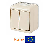 Выключатель 2-клавишный IP54 Karlik JUNIOR 1WHE-2 бежевый наружный 10А 250В (влагозащищенный)
