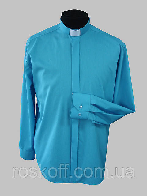 Сорочка для священників бірюзового кольору з довгим рукавом