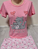 Жіночий комплект для сну двійка Мяу з футболкою та бриджами 40-46 рожевий, фото 3