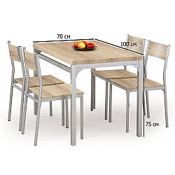 Обідній комплект для кухні стіл та 4 стільці Halmar Malcolm 110х70 см дуб сонома на сірих металевих ніжках
