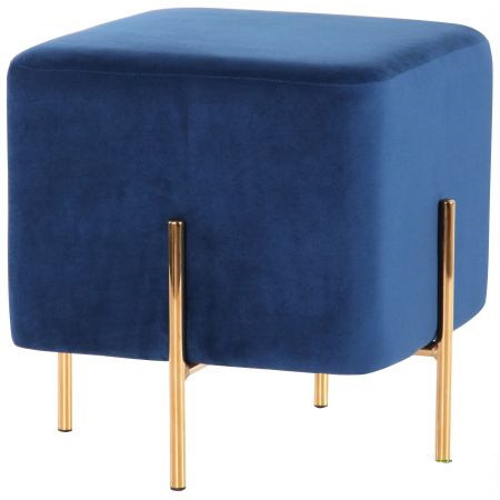 Гарний дизайнерський квадратний велюровий пуф Ritz Blue / Golden Chrom для передпокою, вітальні прикладних AMF