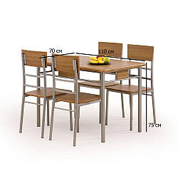 Обідній комплект для кухні стіл та 4 стільці Halmar Nataniel 110х70 см горіх на сірих металевих ніжках