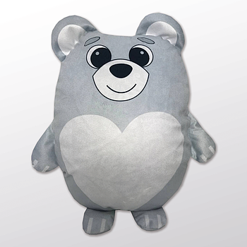 Подушка-іграшка «Ведмежа 202201» плюшева з місцем для сублімації - серце. Колір сірий