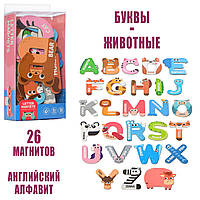 Дитячий набір магнітів англійська абетка Магніти тваринна абетка Набір магнітних літер Bambi 2058 (Рожевий)