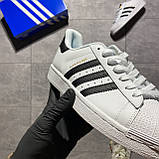 Чоловічі / жіночі кросівки Adidas Superstar Black White, унісекс чорно-білі шкіряні кросівки адідас суперстар, фото 8
