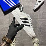 Чоловічі / жіночі кросівки Adidas Superstar Black White, унісекс чорно-білі шкіряні кросівки адідас суперстар, фото 2