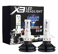 Автомобільні LED-лампи X3 H4 HeadLight. 6000 LM. 6500k .50W