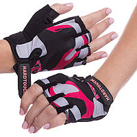 Перчатки для фитнеса, зала, занятиях на тренажерах HARD TOUCH FG-009 черный-розовый S/17-19 см