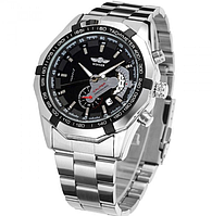 Модные часы с металлическим ремешком круглые классические, Стальные серебряные наручные часы с автоподзаводом