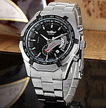 Модний годинник із металевим ремінцем круглий класичний, Сталевий срібний наручний годинник з автопідзаводом, фото 4