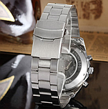 Модний годинник із металевим ремінцем круглий класичний, Сталевий срібний наручний годинник з автопідзаводом, фото 5