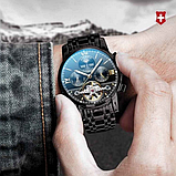 Якісний крутий чоловічий годинник з автопідзаводом, Модний чоловічий чоловічий годинник чорний, фото 7