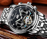 Срібний класичний наручний годинник із металевим браслетом, Чоловічий стрілковий годинник з автопідзаводом, фото 2