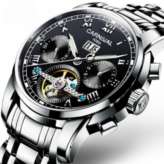 Срібний класичний наручний годинник із металевим браслетом, Чоловічий стрілковий годинник з автопідзаводом, фото 1