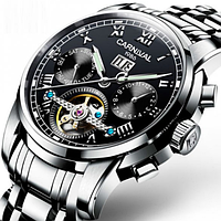 Срібний класичний наручний годинник із металевим браслетом, Чоловічий стрілковий годинник з автопідзаводом