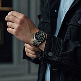 Срібний класичний наручний годинник із металевим браслетом, Чоловічий стрілковий годинник з автопідзаводом, фото 3