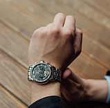 Срібний класичний наручний годинник із металевим браслетом, Чоловічий стрілковий годинник з автопідзаводом, фото 5