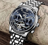 Срібний класичний наручний годинник із металевим браслетом, Чоловічий стрілковий годинник з автопідзаводом, фото 10