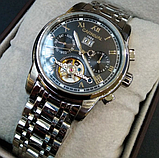 Срібний класичний наручний годинник із металевим браслетом, Чоловічий стрілковий годинник з автопідзаводом, фото 6