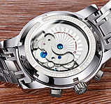 Срібний класичний наручний годинник із металевим браслетом, Чоловічий стрілковий годинник з автопідзаводом, фото 9