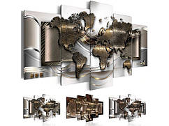 Модульна Карта світу HD 5 панелей 30x45-30x60-30x75 Сірий